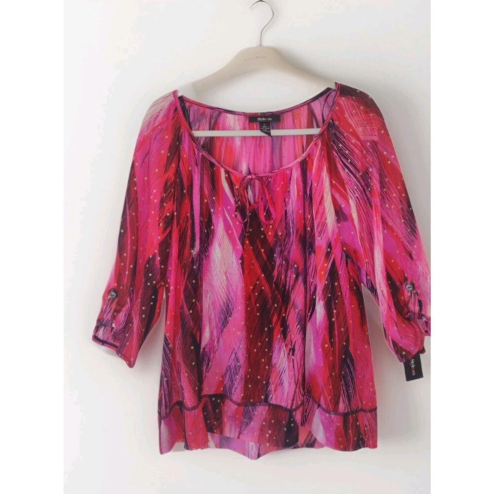 Style And Company Blouse Pink/Red W/ Camisole Wom L Flowy Romantic Valentine NWT